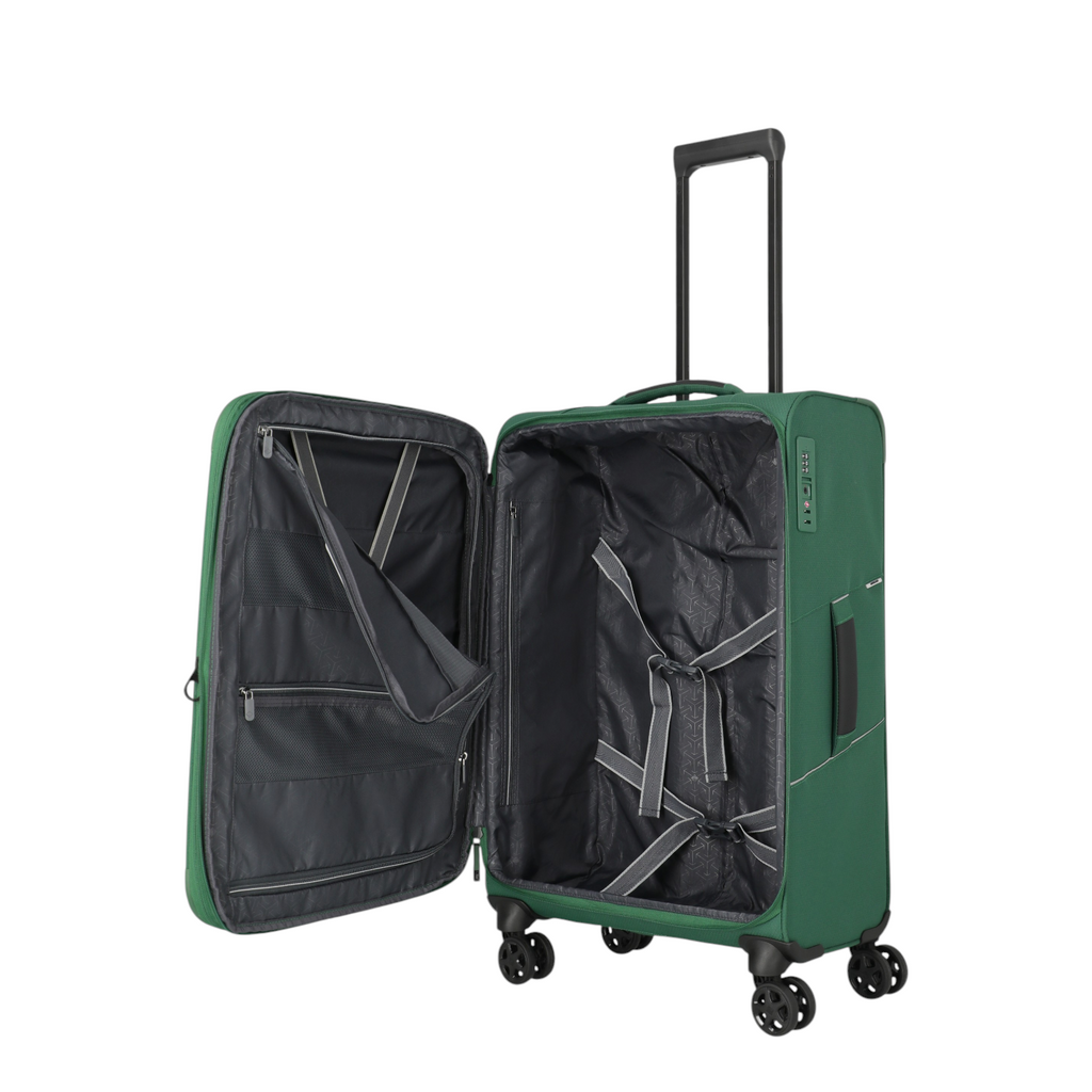 Lieblingstasche Skaii medium green 4-wheel expandable trolley suitcase with open interior and packing straps
