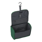 Lieblingstasche Skaii hanging toiletry bag in dark green with an open interior featuring mesh pockets and a hook.