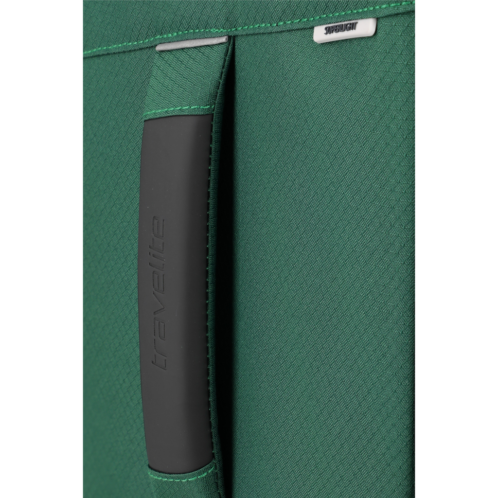 Lieblingstasche Skaii trolley suitcase in green featuring a durable top handle and Superlight branding detail.