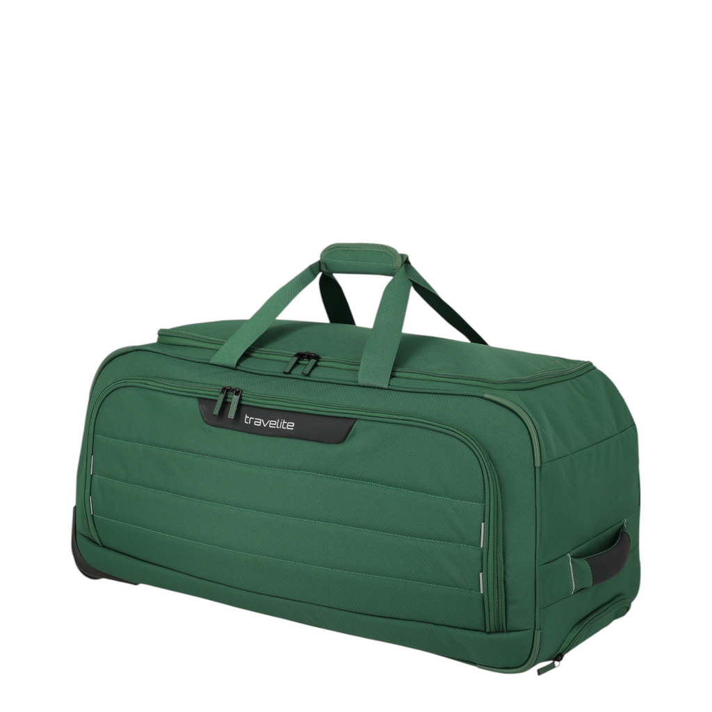 Lieblingstasche Skaii wheeled duffle bag in dark green with durable fabric, top handles, and smooth rolling wheels.