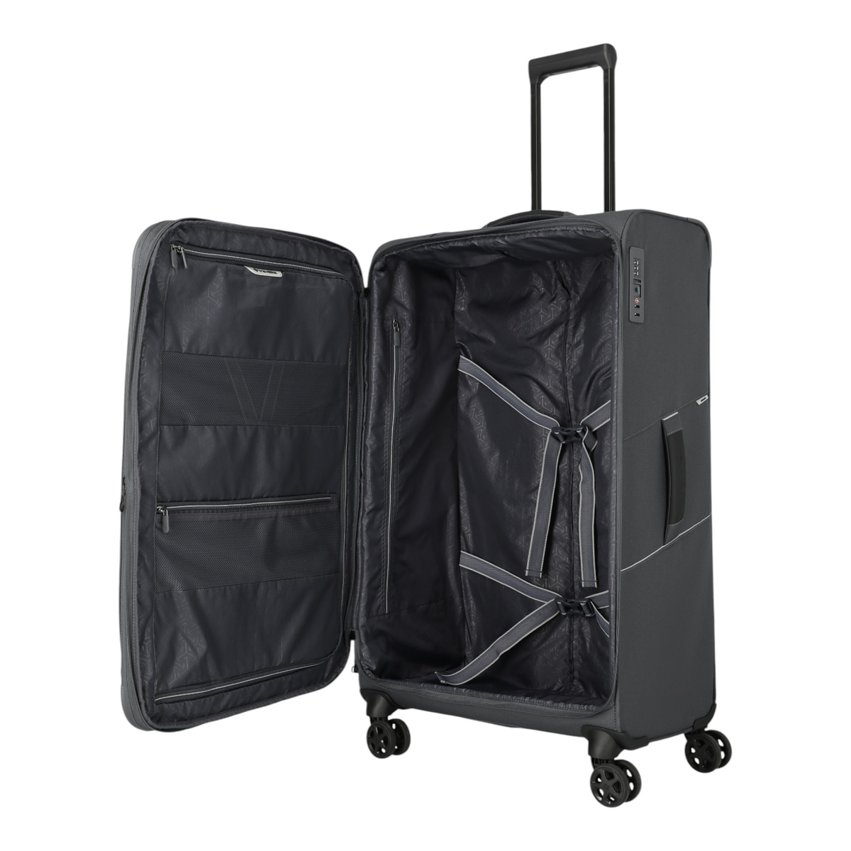 Lieblingstasche Skaii large expandable 4-wheel trolley suitcase in dark grey with open interior and TSA lock