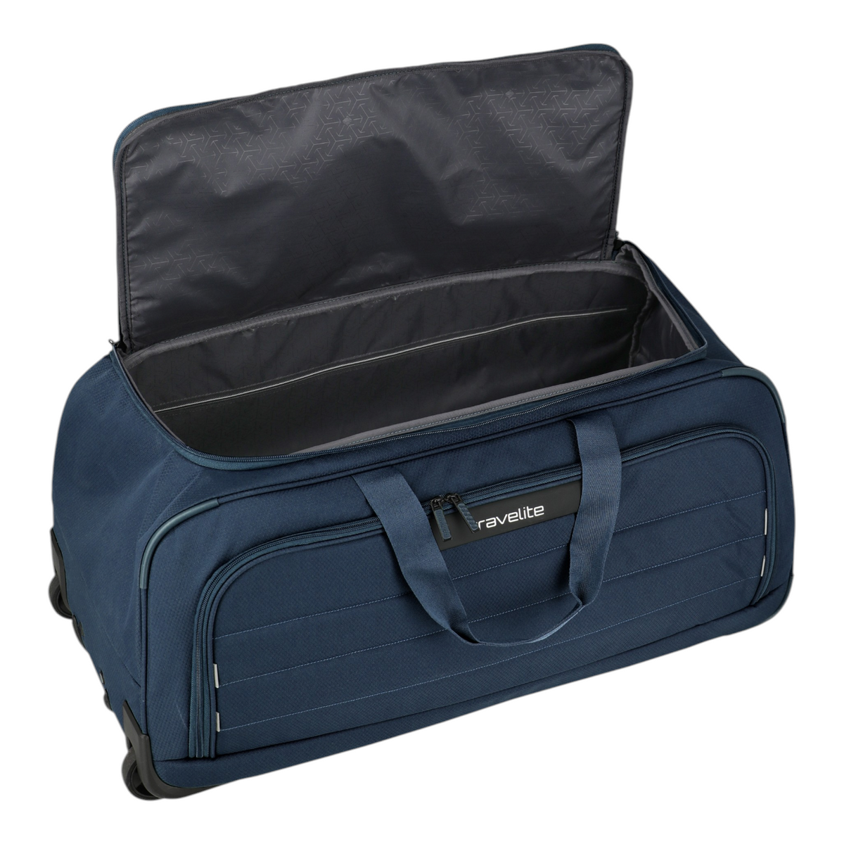 Lieblingstasche Skaii medium navy blue wheeled duffle bag with open main compartment and front zipper pocket