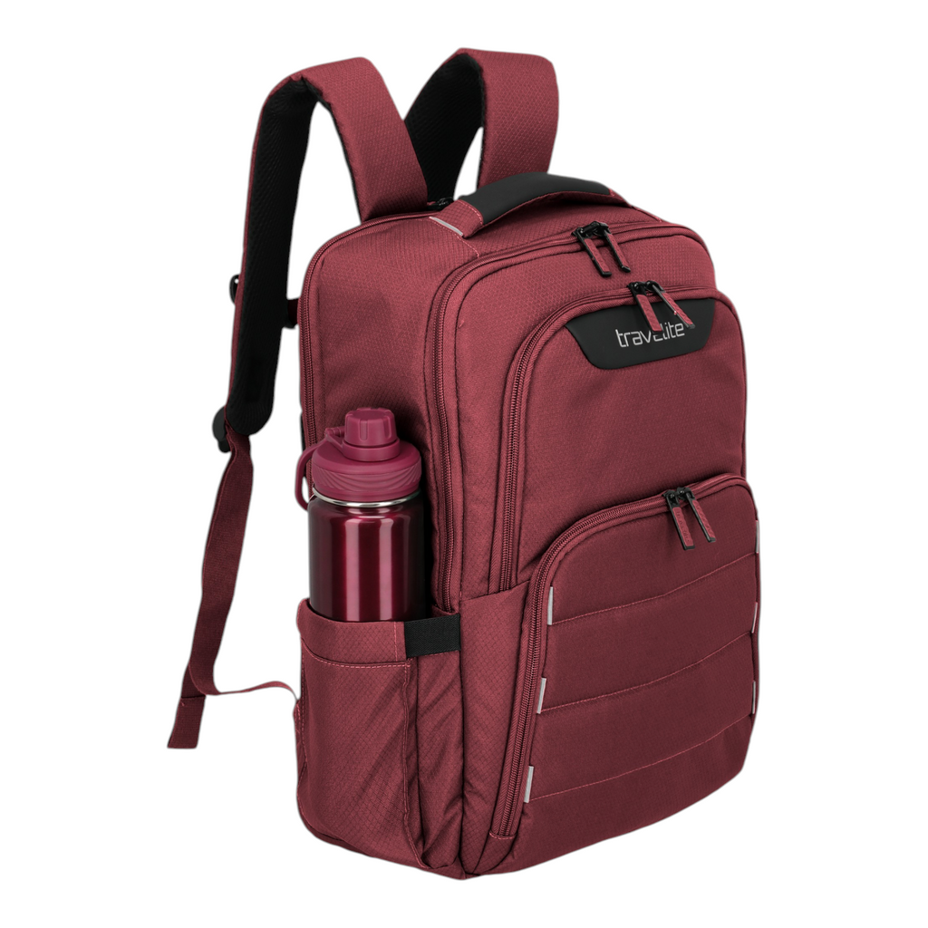 Lieblingstasche Skaii Rucksack M in burgundy with side water bottle pocket and front zip compartments