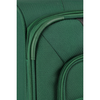 Close-up of a green Lieblingstasche Skaii trolley suitcase featuring durable fabric and a Superlight handle detail.