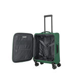 Lieblingstasche Skaii Trolley 4W S in green with open interior, featuring packing straps and mesh pockets.