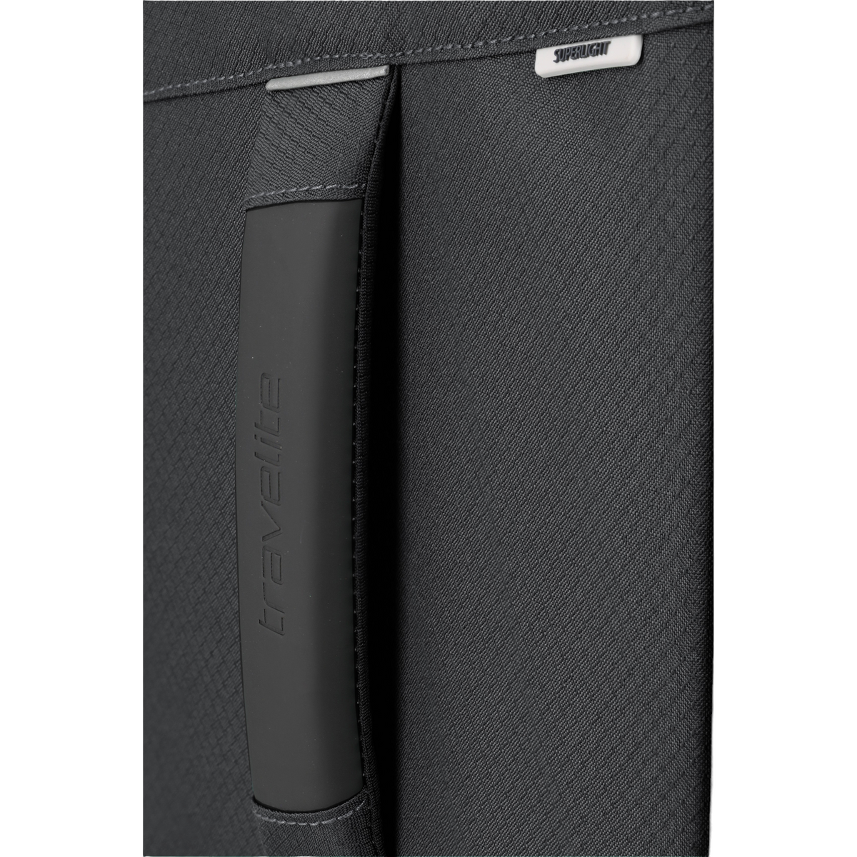 Lieblingstasche Skaii Trolley 4W S black suitcase handle with Travelite branding and superlight label detail