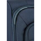 Close-up of the navy blue fabric and zipper detail on a Lieblingstasche Skaii Trolley 4W L exp suitcase.