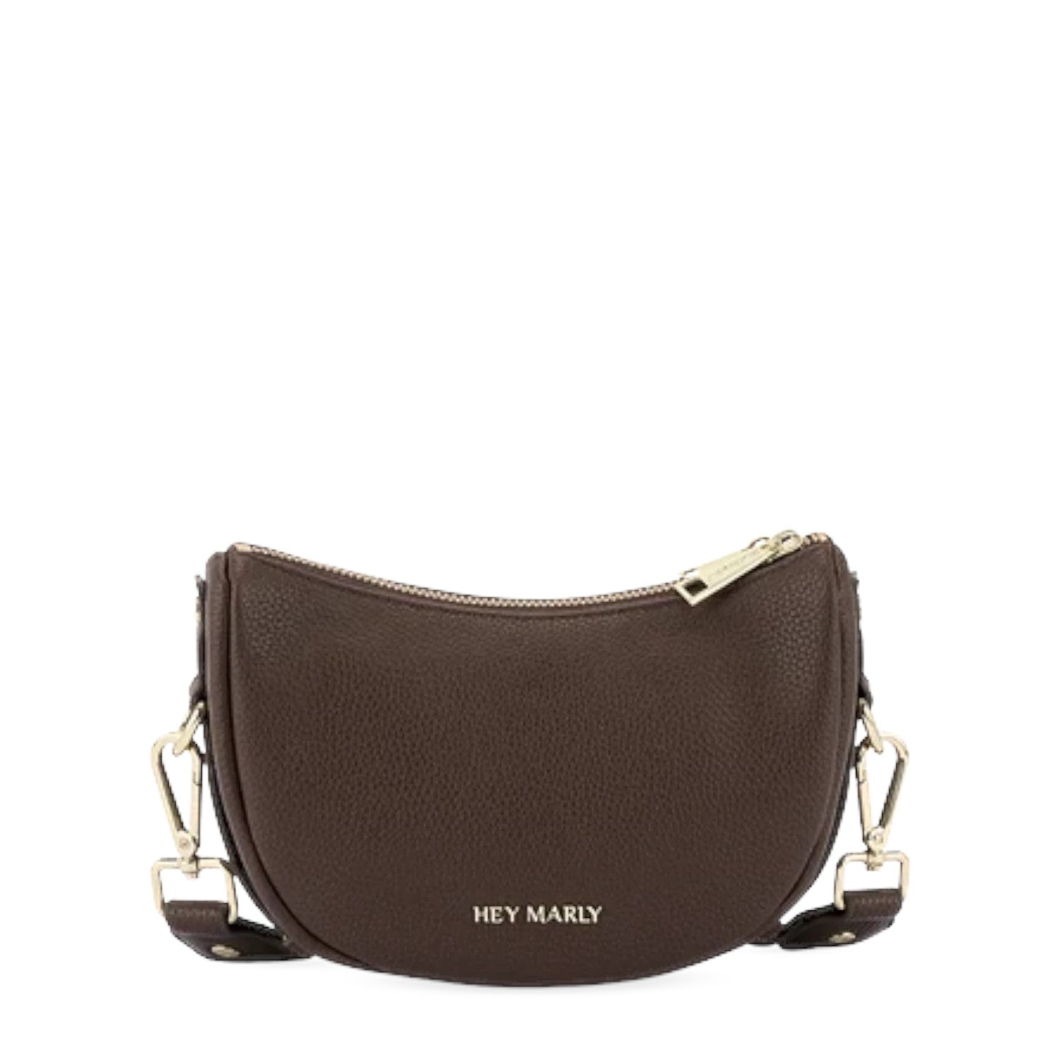 Lieblingstasche Sporty Sister dark brown crescent-shaped crossbody bag with gold hardware and zipper closure