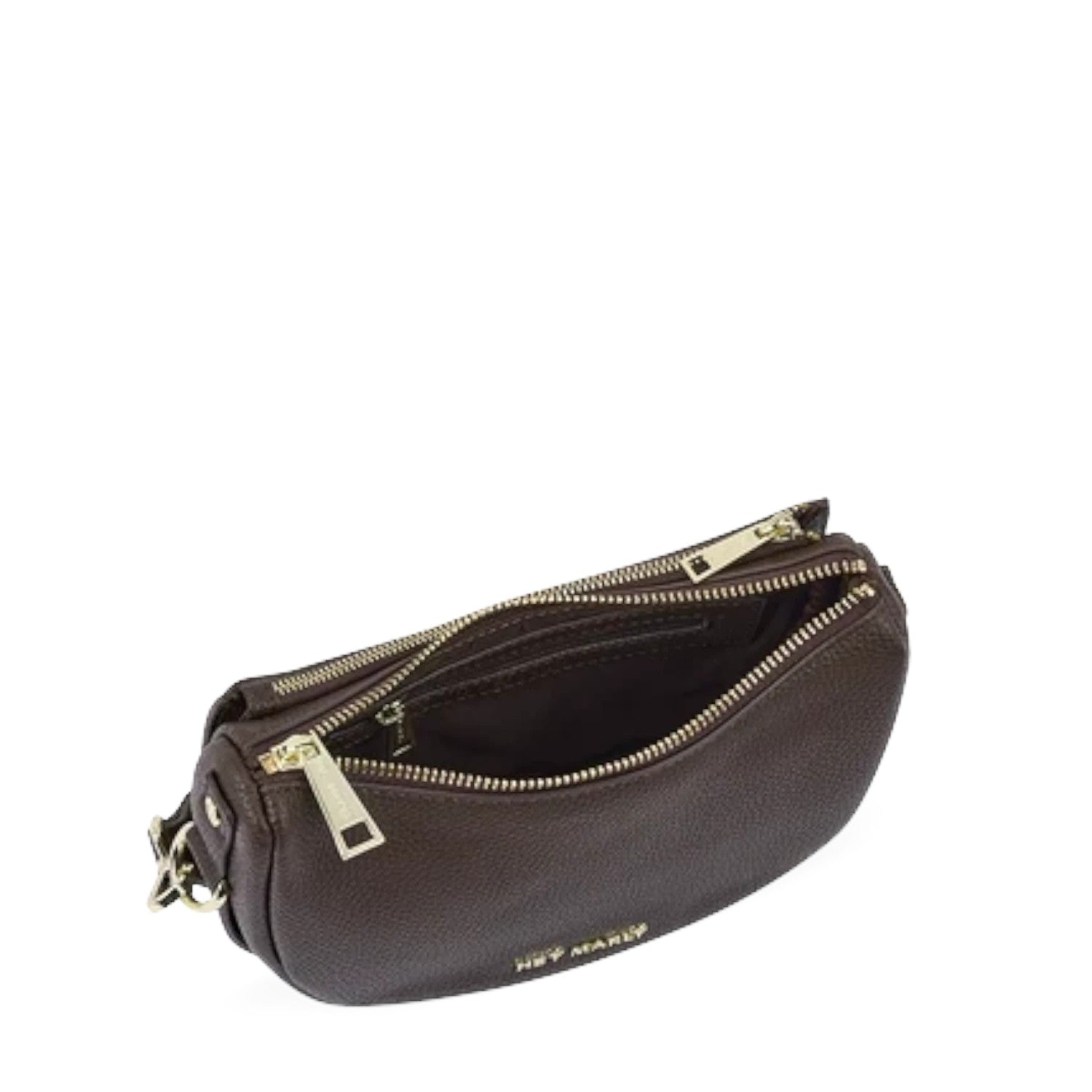 Lieblingstasche Sporty Sister dark brown pebbled leather crossbody bag with gold zippers and open interior