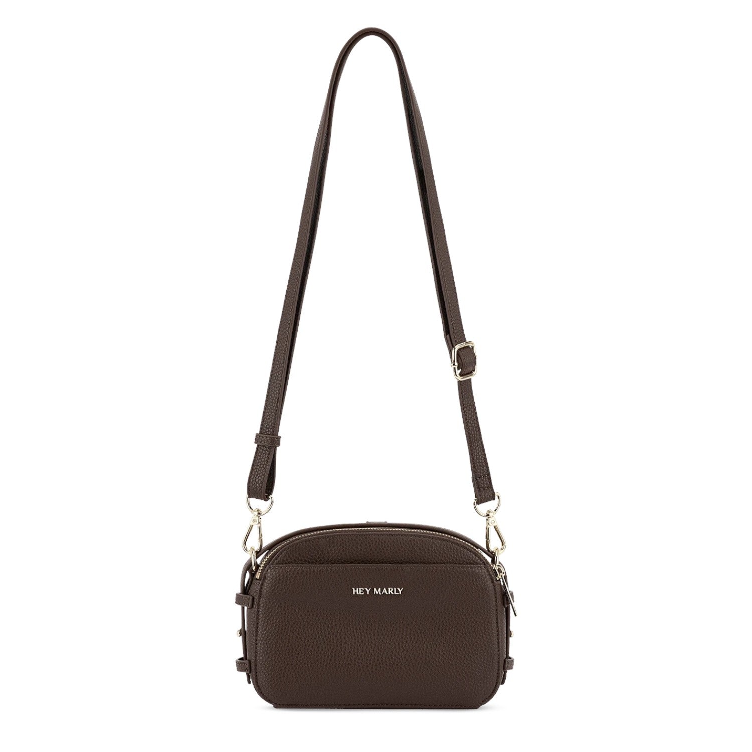 Lieblingstasche Style Mate dark brown pebbled leather crossbody bag with adjustable strap and gold hardware