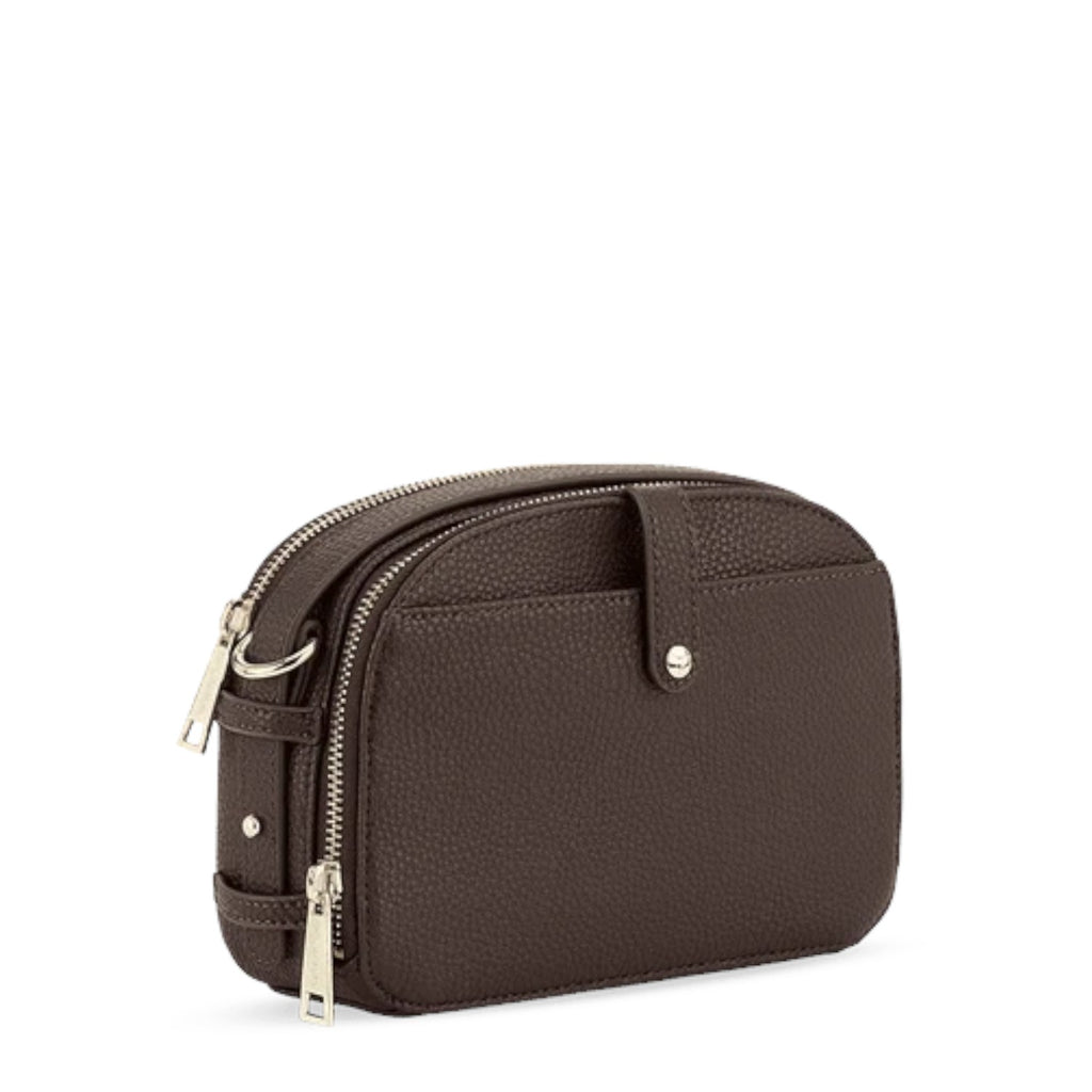 Lieblingstasche Style Mate dark brown pebble leather crossbody bag with silver hardware and front pocket