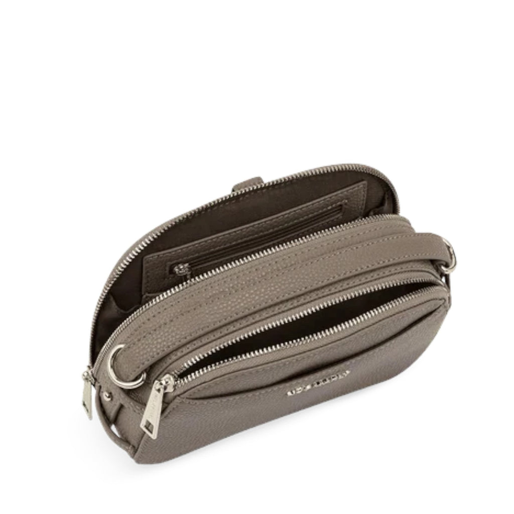 Lieblingstasche Style Mate taupe leather crossbody bag with multiple zippered compartments and silver hardware
