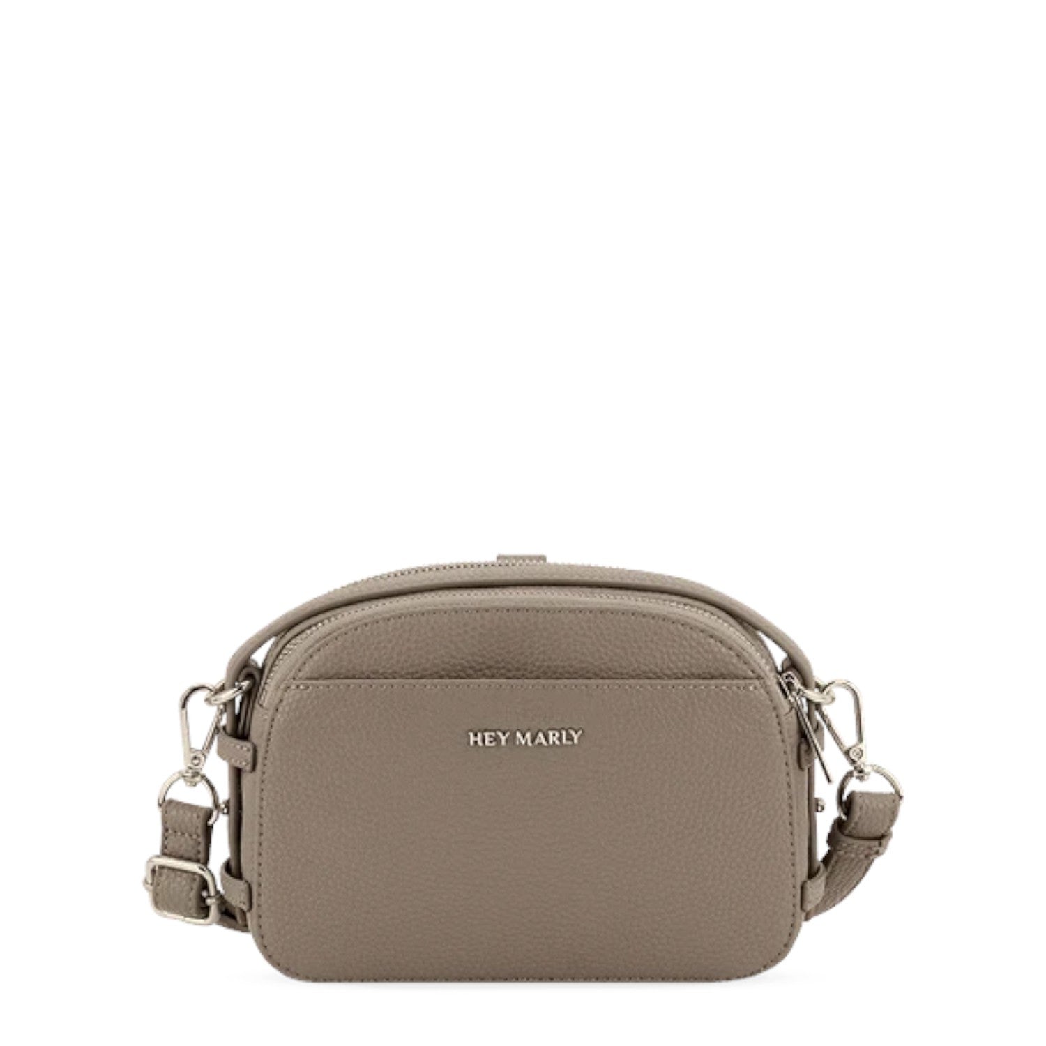 Lieblingstasche Style Mate taupe leather crossbody bag with silver hardware and Hey Marly logo