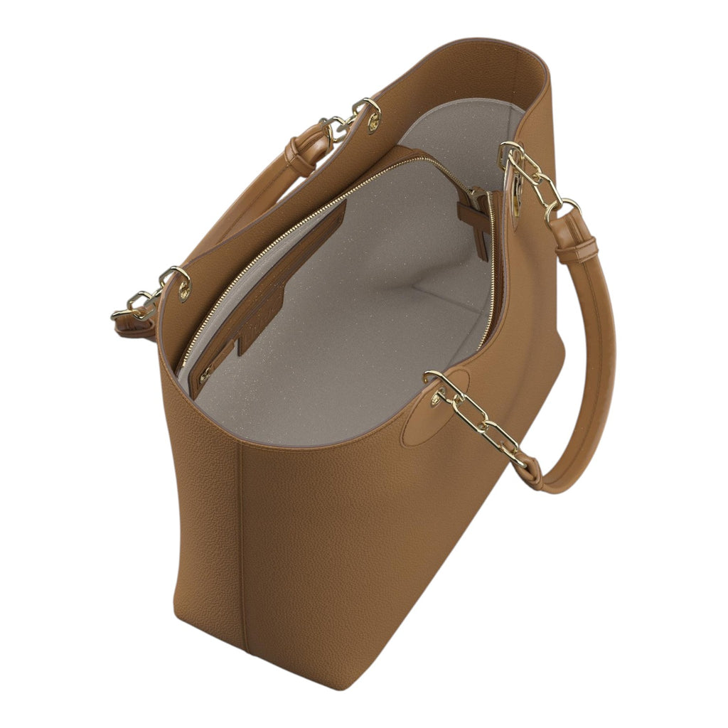 Lieblingstasche ECS Tote L in tan pebbled leather with gold chain strap details and a spacious open interior