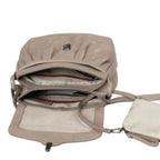 Lieblingstasche Mrs. Coconut Cake taupe leather crossbody bag with open interior and detachable pouch