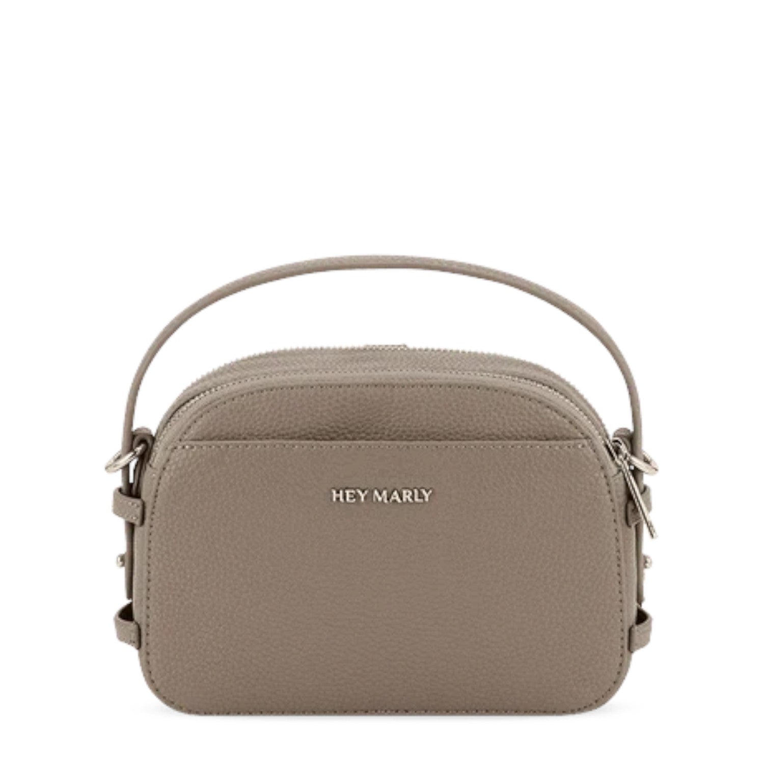 Lieblingstasche Style Mate taupe pebbled leather crossbody bag with top handle and silver hardware