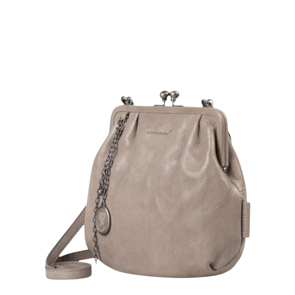 Lieblingstasche Mrs. Fortune Cookie taupe leather handbag with a vintage-style kiss-lock closure and chain detail.