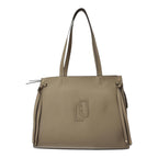 Lieblingstasche Tote L in taupe leather with side tie details and a central stitched logo design.