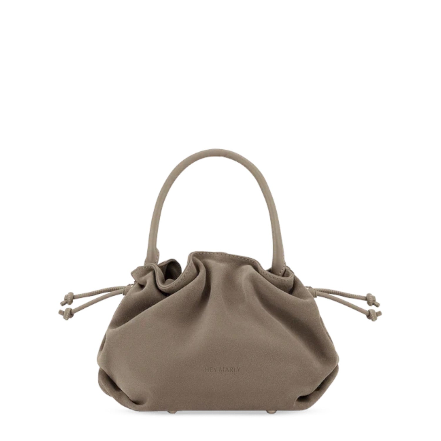 Lieblingstasche Cool Companion Suede S handbag in taupe featuring a soft drawstring closure and top handle