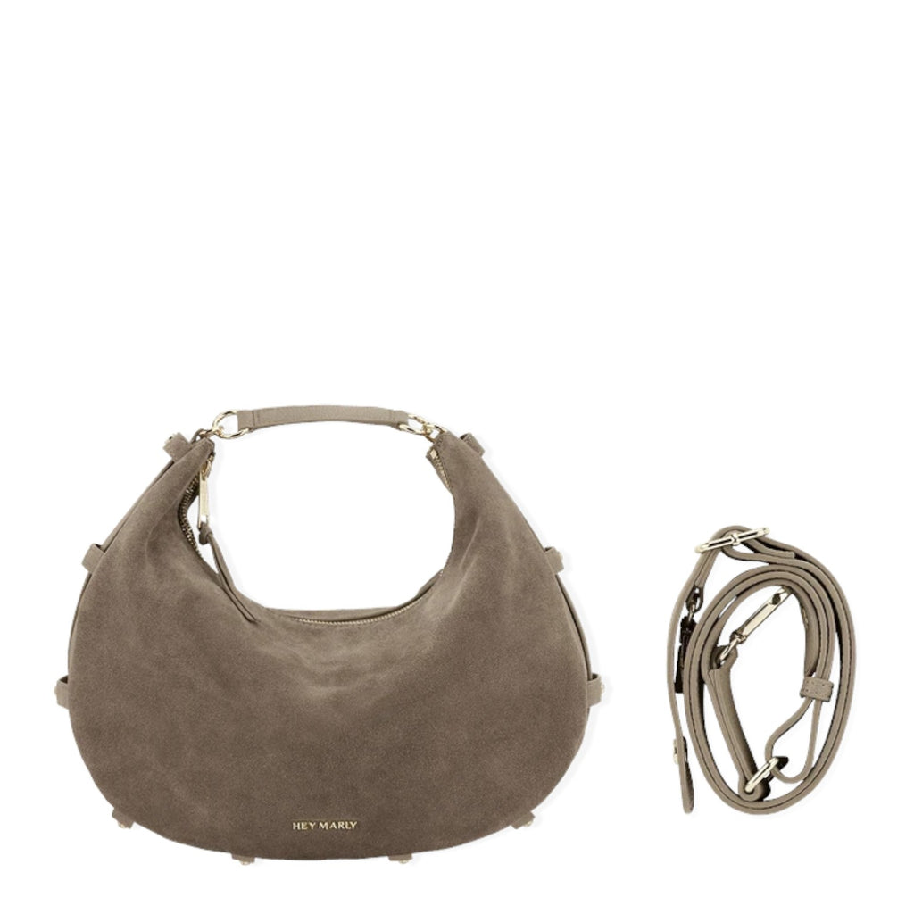 Lieblingstasche Lifetime Sister suede hobo bag in taupe with gold hardware and detachable shoulder strap
