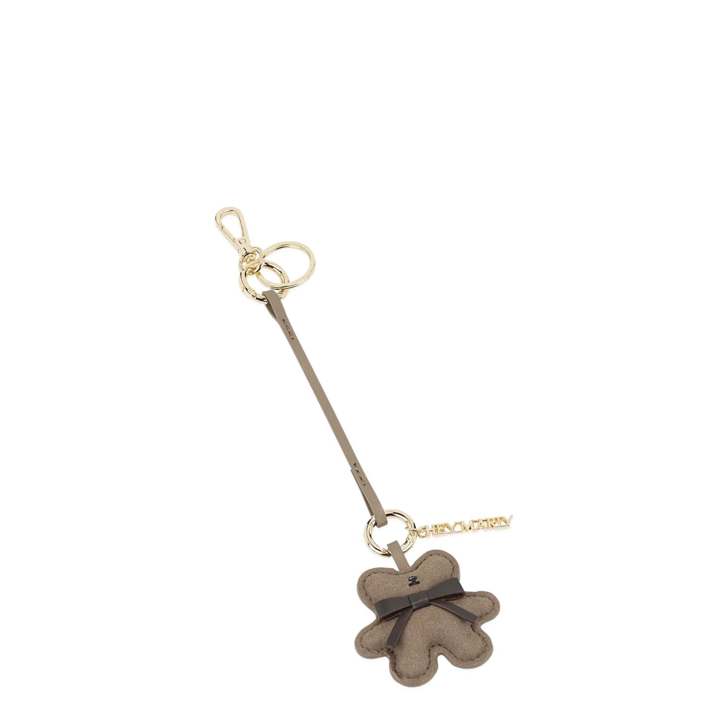 Lieblingstasche Teddy Charm bag accessory in taupe felt with a dark brown bow and gold-tone hardware