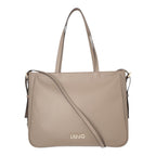 Lieblingstasche Tote L in taupe faux leather with gold logo hardware, featuring dual handles and shoulder strap.