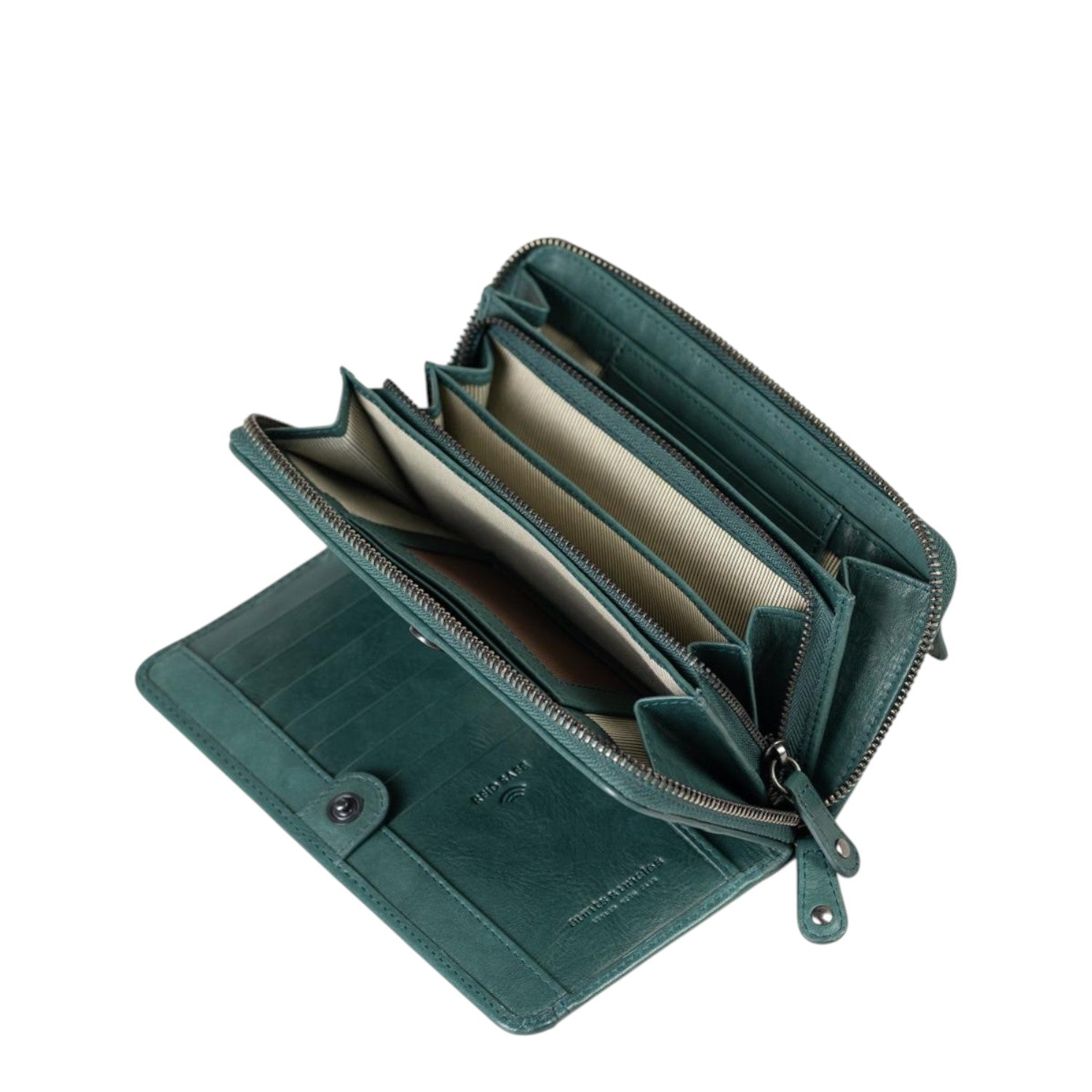 Lieblingstasche Tilda wallet in dark green leather with multiple card slots and zippered compartments