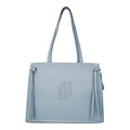 Lieblingstasche Tote L in light blue pebbled leather with side tie details and a decorative perforated logo design.