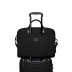 Lieblingstasche Tumi Harrison Avondale black nylon top zip briefcase mounted on a rolling suitcase handle