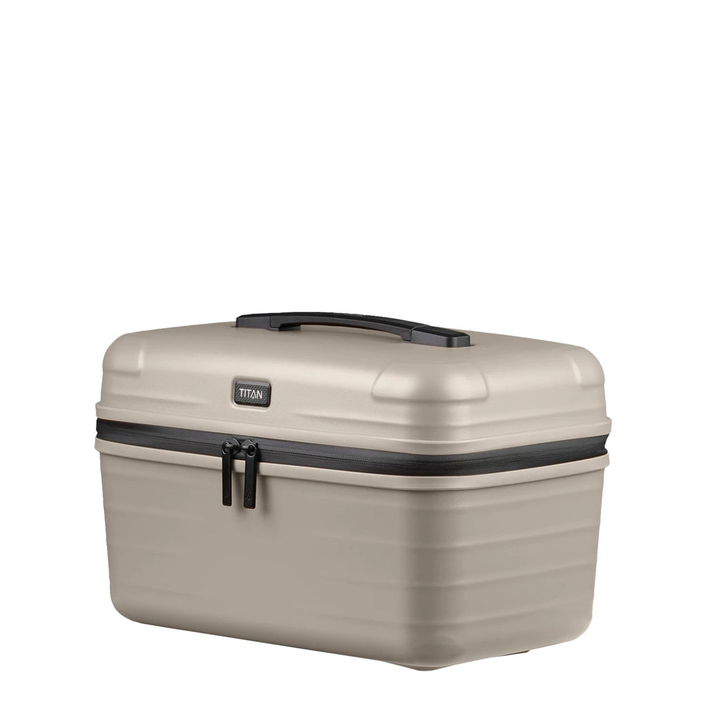 Lieblingstasche UPGRADE beauty case in a neutral beige hard-shell finish with a black handle and zipper closure
