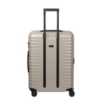 Lieblingstasche UPGRADE 4w Trolley M+ in beige with a hard shell, telescopic handle, and four spinner wheels.