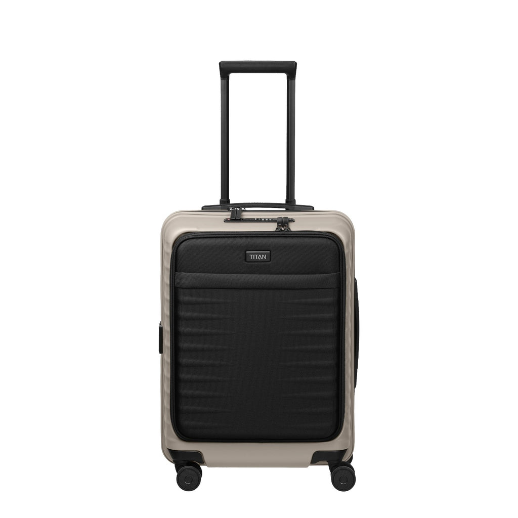 Lieblingstasche UPGRADE 4w Trolley S VT in beige and black with a front pocket and four spinner wheels