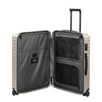 Lieblingstasche UPGRADE 4w Trolley M+ open suitcase with grey interior lining, mesh pockets, and integrated lock