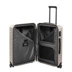 Lieblingstasche UPGRADE 4w Trolley M in beige with open interior featuring zippered mesh compartments and lining