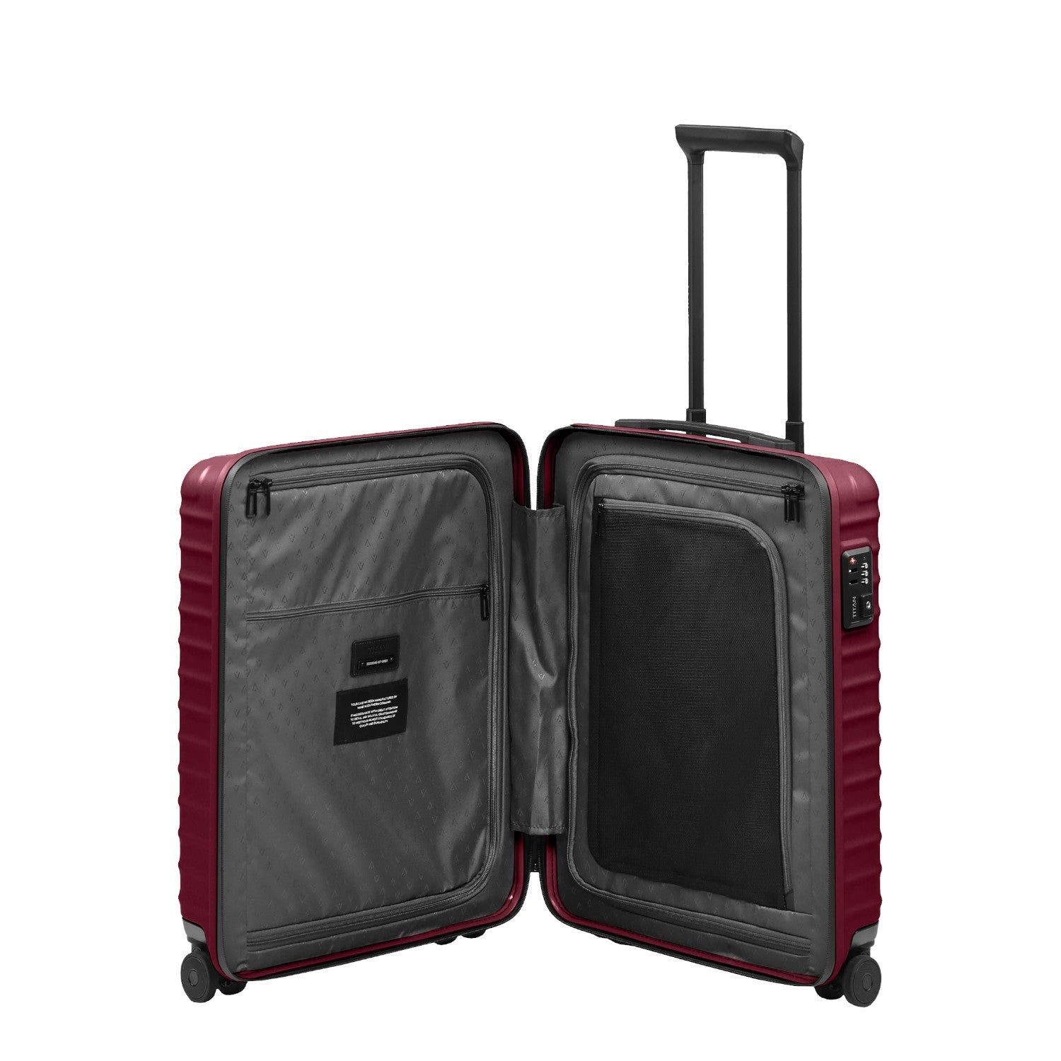 Lieblingstasche UPGRADE 4w Trolley S20 open showing grey interior lining with zippered mesh compartments