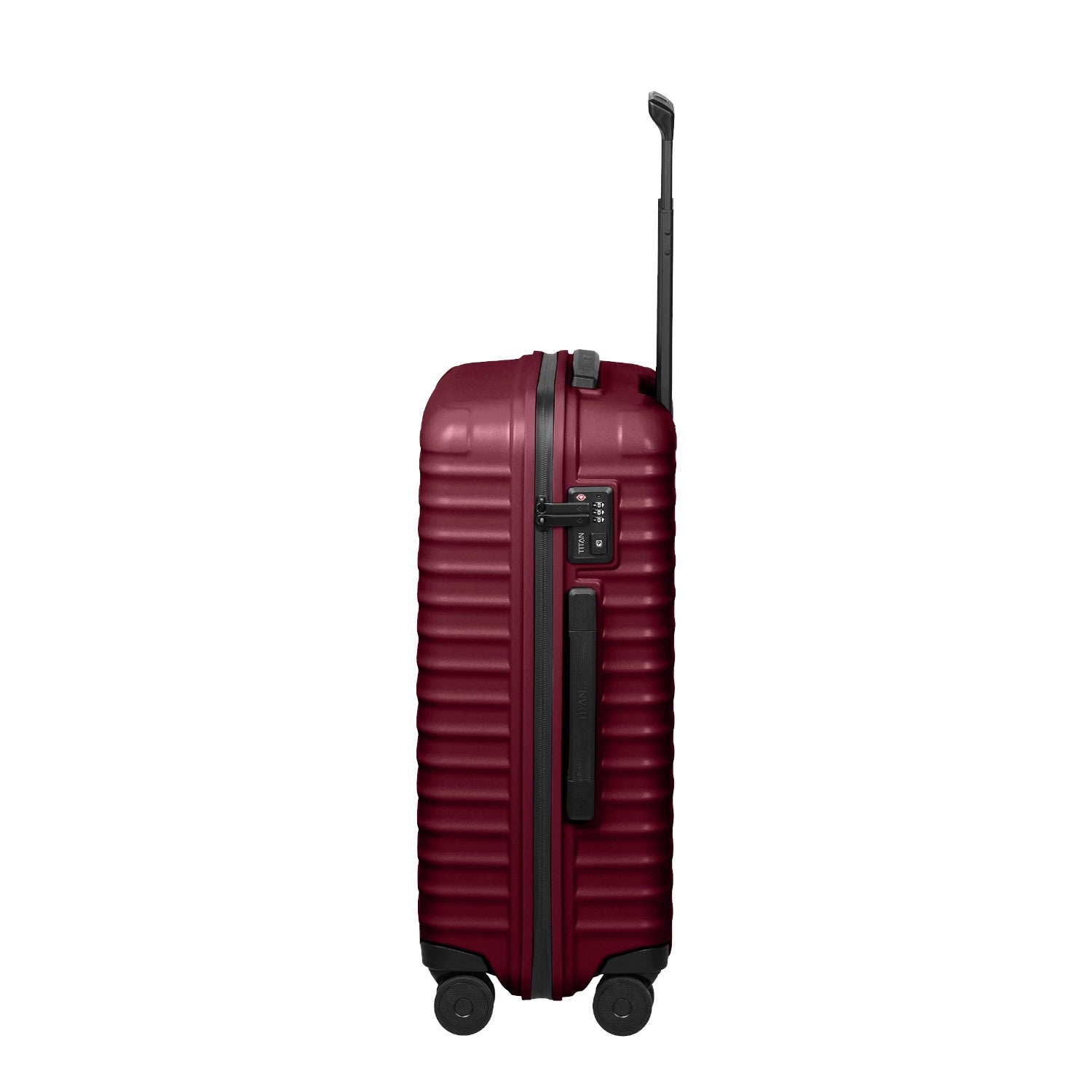 Lieblingstasche UPGRADE 4w Trolley M in dark red with a ribbed hardshell design and integrated TSA lock