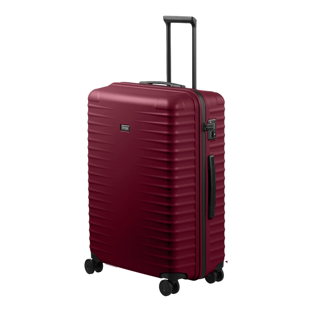 Lieblingstasche UPGRADE 4w Trolley L in dark red with a ribbed hard shell, telescopic handle, and four spinner wheels.