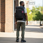 Lieblingstasche Venture Line XL exp. black expandable backpack with water bottle pocket and mesh side pocket.