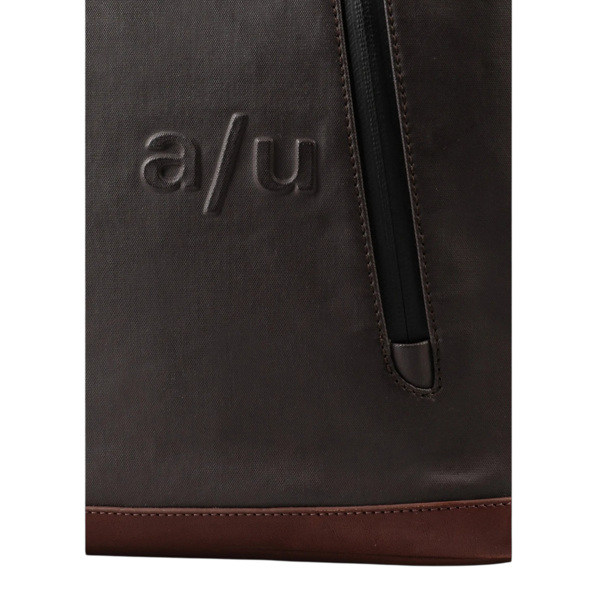 Lieblingstasche Wakayama dark brown bag with embossed a/u logo and vertical zippered pocket detail