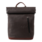 Lieblingstasche Wakayama dark brown leather roll-top backpack with a vertical front zipper and embossed logo