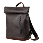 Lieblingstasche Wakayama dark brown leather rolltop backpack with front zipper pocket and embossed a/u logo