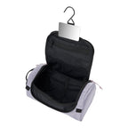 Lieblingstasche Wash Pack in light grey with an open main compartment, internal pockets, and a hanging hook with mirror