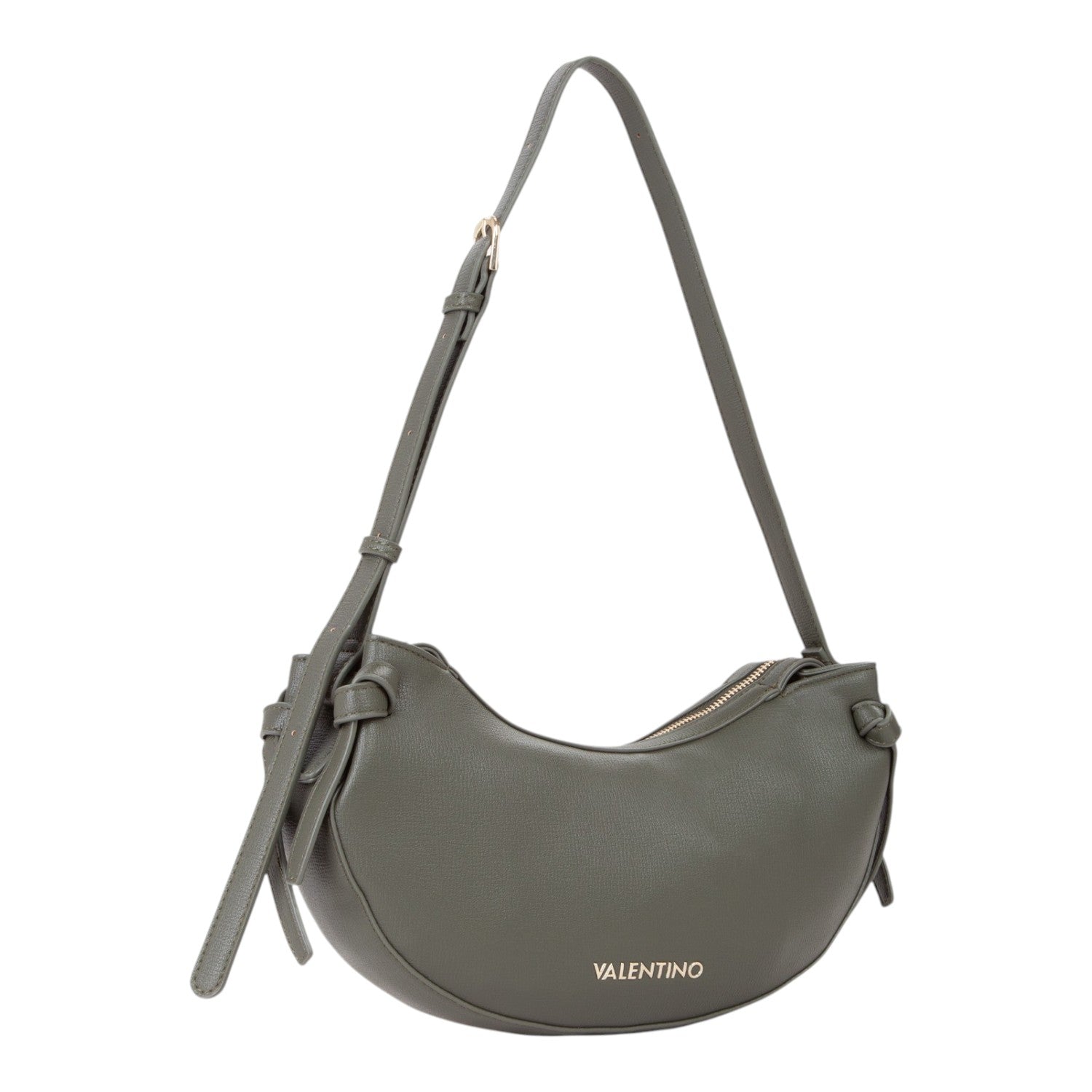 Lieblingstasche Win Re shoulder bag in olive green textured leather with gold logo and knot details.