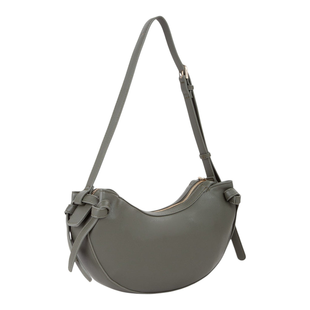 Lieblingstasche Win Re shoulder bag in olive green faux leather with a crescent shape and knot details.