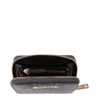 Lieblingstasche Zip Around Wallet Regina Re, black monogram print, gold hardware, compact zip-around design with interior card slots and zip pocket.