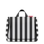 Lieblingstasche Toiletbag XL in black and white vertical stripes with a sturdy top handle and zipper closure