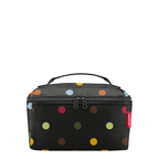 Lieblingstasche beautycase in black with a colourful polka dot pattern, featuring a top handle and zip closure.