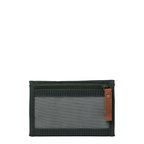 Lieblingstasche Skandi style wallet in dark green with a transparent mesh window and brown leather zipper pull