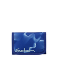 Lieblingstasche Satch blue wallet with abstract white wave pattern, featuring coin and bill compartments.