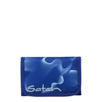 Lieblingstasche Satch blue wallet with abstract white wave pattern, featuring coin and bill compartments.